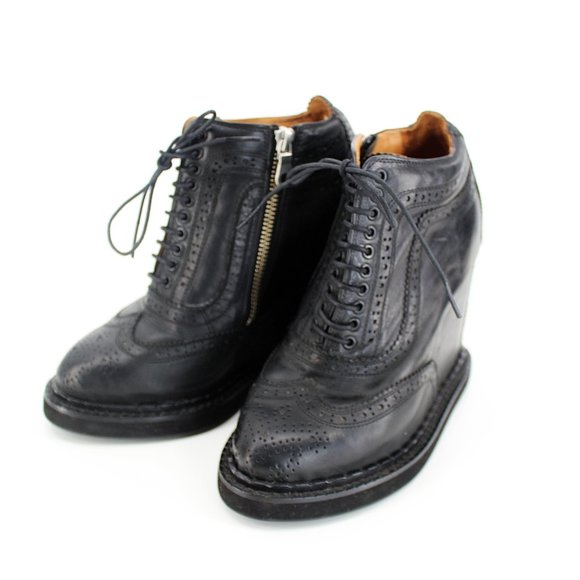 Mihara Yasuhiro Black Brogue Wedge Boots 6.5 Lace Up Platform Oxford Zip Japan - Picture 7 of 13